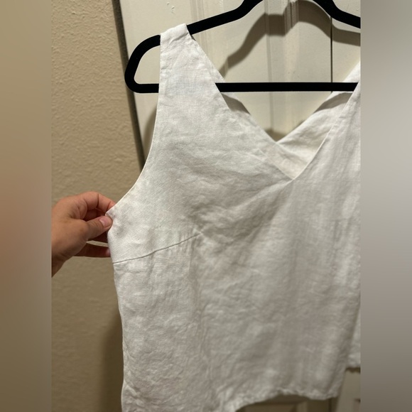 Linen Hand Made Studio V-Neck Top Carrie Optic White Lithuanian Linen , size L - Picture 5 of 15